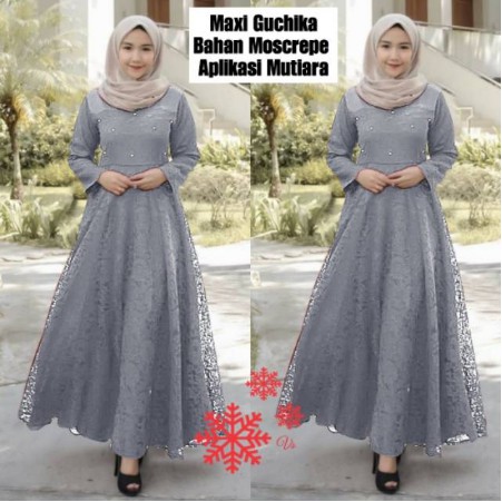 Baju Gamis Wanita Syar'i Muslim Remaja GUCHIKA Gamis Modis Wanita Lebaran 2022 Terbaru Dusty Brukat.