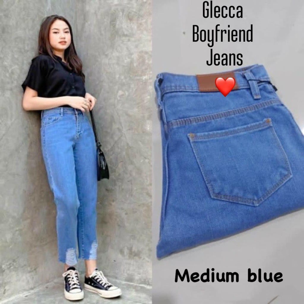 Tq88indonesia Celana Panjang Jeans Wanita Terbaru /  Celana Boyfriend Jeans Wanita Glecca / Celana Jeans Cewek Sobek / Ootd