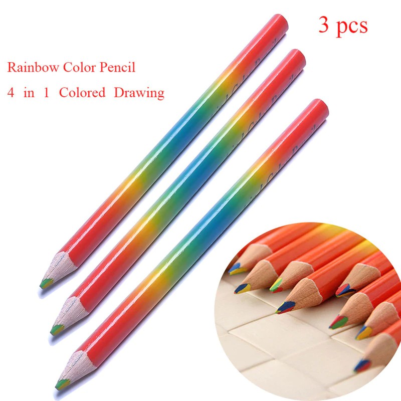 

INDORETAIL | 3 Pcs/Set Pelangi Pensil 4 In 1 Pensil warna DIY Menggambar Lukisan Alat Tulis Anak