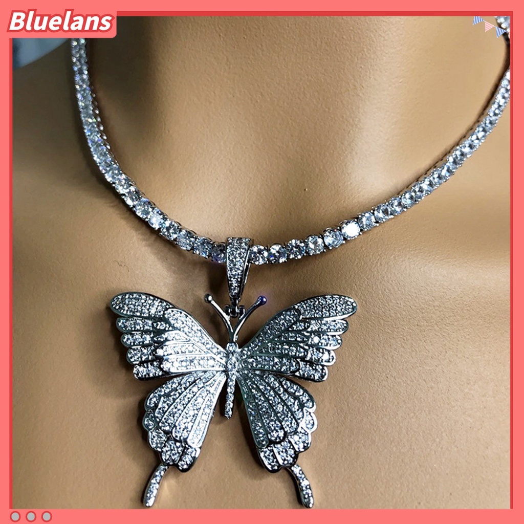 Kalung Choker Dengan Liontin Butterfly Aksen Berlian Imitasi Untuk Wanita
