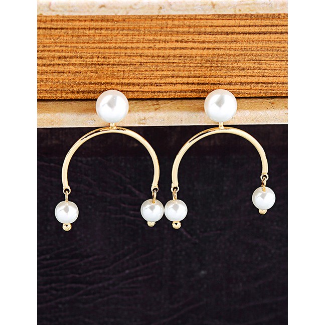 LRC Anting Tusuk Fashion Gold U-shaped Pearl Earrings F95532