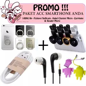 Paket Gadget Anda !! Iring Stand Hp + Kabel Charger Micro + Erphone + Fisheye  &amp; Reader MicroSD