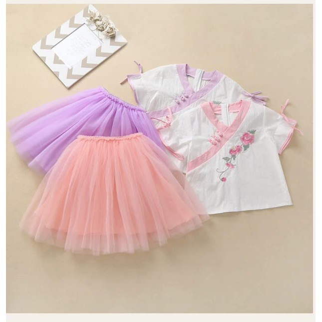 1-2 Tahun | Setelan Kyung Mi - Baju Imlek Sanghai Rok Anak Perempuan Kualitas Import Cheongsam Mandarin