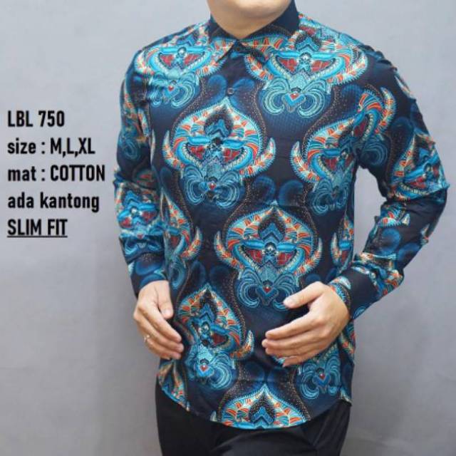 BATIK PRIA MODEL SLIMFIT ASLI MERK LUIGI BATANI LENGAN PANJANG