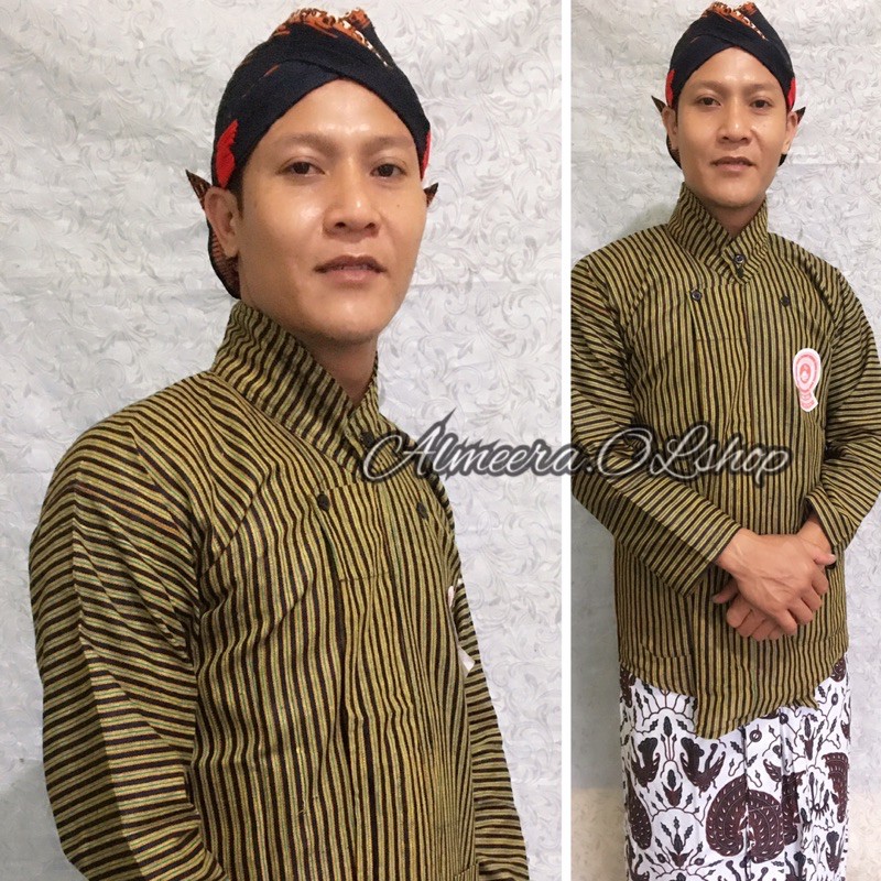 baju jawa surjan lurik warna hitam kuning raja keong istimewa