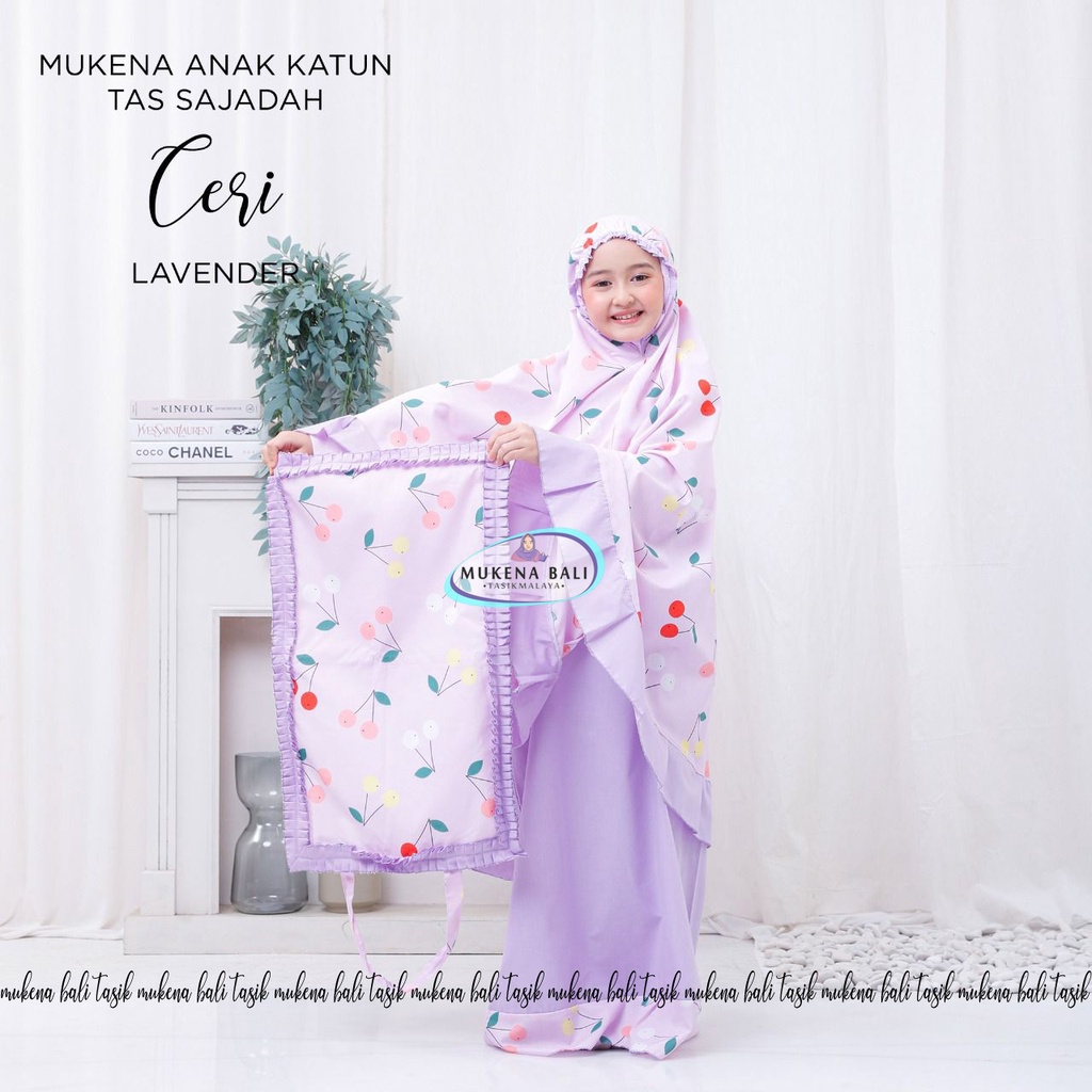 MUKENA BALI TASIK - MUKENA ANAK KATUN MOTIF CERI LAVENDER (TAS SAJADAH)