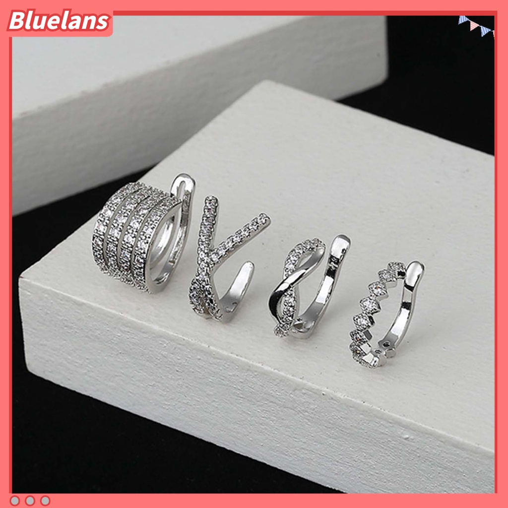 1 Pc Anting Klip Bentuk Geometris Aksen Berlian Imitasi Gaya Korea Untuk Pernikahan