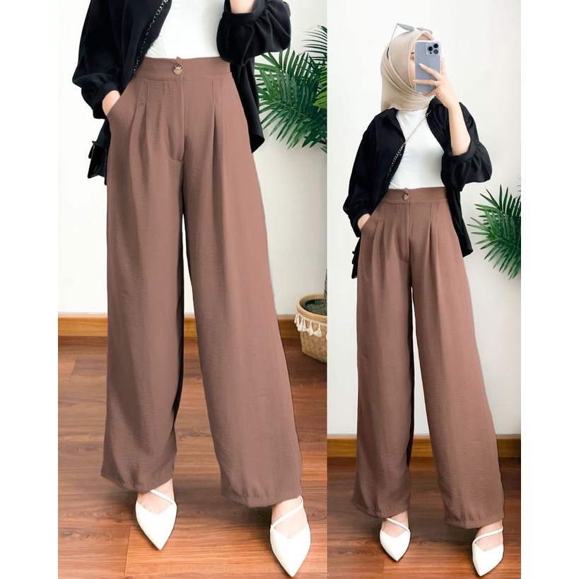 Lowi Crinkle Pants Loose Pants Culotte Highwaist Celana Kulot Wanita Trouser Pants - NEW