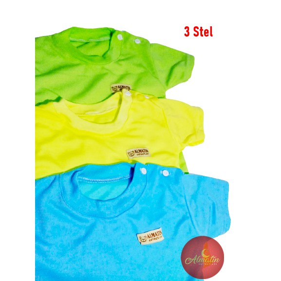 3Stel Baju Bayi / Piyama Bayi Kancing Pundak / Setelan Baju Bayi Polos Almatin