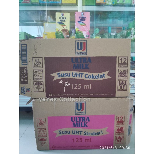 Susu Ultra Milk UHT Coklat Cokelat Stroberi 125 ml Halal susu cair kotak anak