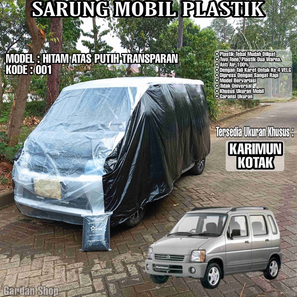 Sarung Mobil Plastik KARIMUN KOTAK Hitam Atas Putih Transparan Full Anti Air