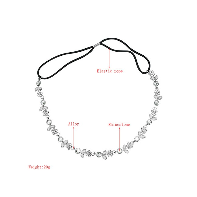 LRC Aksesoris Rambut Fashion Silver Flower Elastic Rope Alloy Diamond Headband P57566