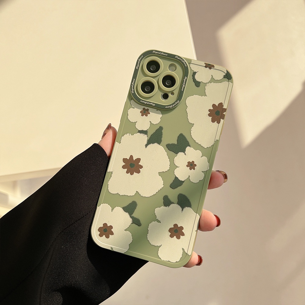 Soft Case Silikon Motif Bunga Mawar Putih Hijau Cover Iphone 11 8 7 Plus SE2 XS XR 13 Mini 12 PRO MAX