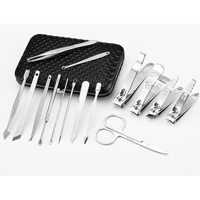 gunting kuku set manicure pedicure pouch 15 in 1
