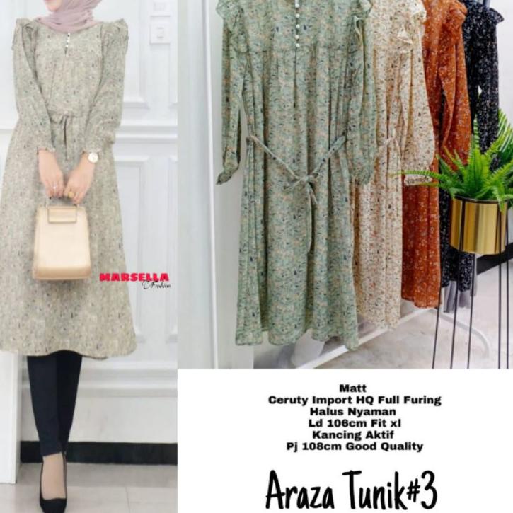 Bagus Dipakai.. araza long tunik marsela tunik ceruty tunik terbaru motif bunga baju atasan wanita k
