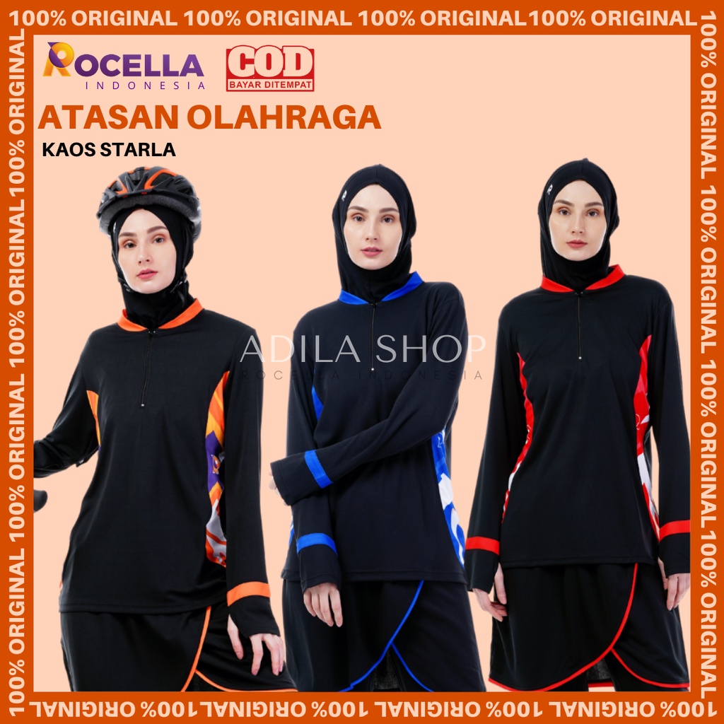 ROCELLA Kaos Olahraga Muslimah/Rocella Kaos Starla/Baju Olahraga Lari/Baju Jogging/Sepeda