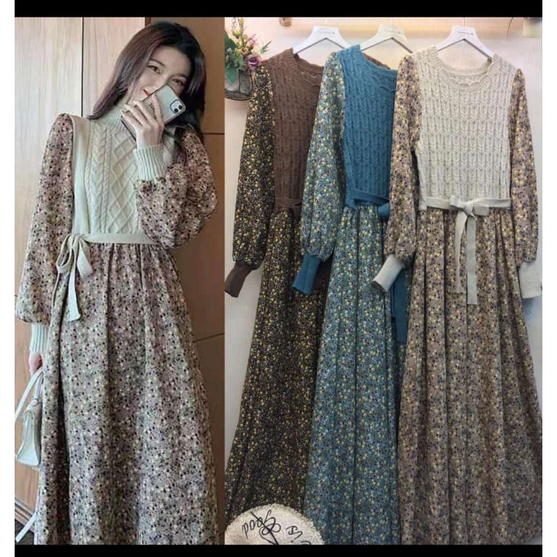 Vivorie Dress Coduray + Vest Rajut Import Premium