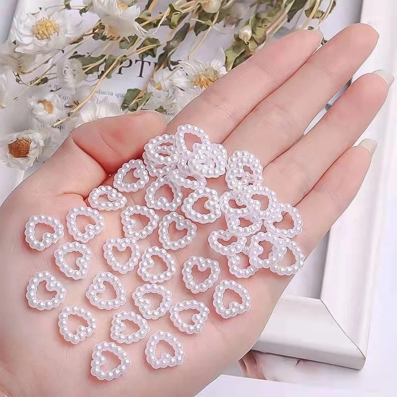 10 Pcs Mutiara Mini Bentuk Hati Bahan Plastik Gaya Vintage Untuk Dekorasi Nail Art
