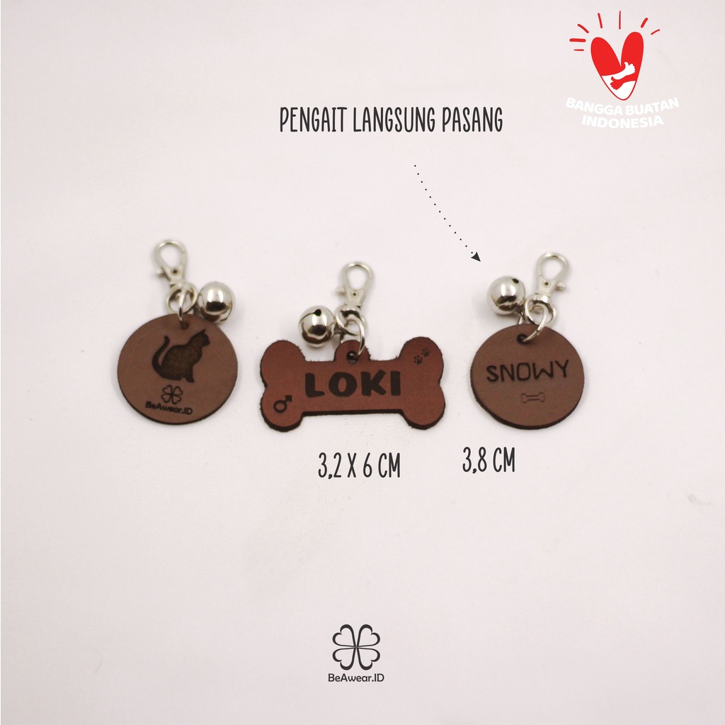 Tag Nama Hewan Anjing Custom / Lionting Nama Kalung Anjing Bahan Kulit Asli Tebal Gratis Lonceng Pengait / Name Dog Cat Pet