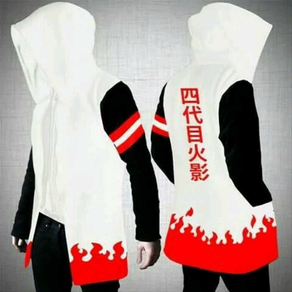 JAKET ANIME JUBAH NARUTO HOKAGE PUTIH ZIPPER HOODIE