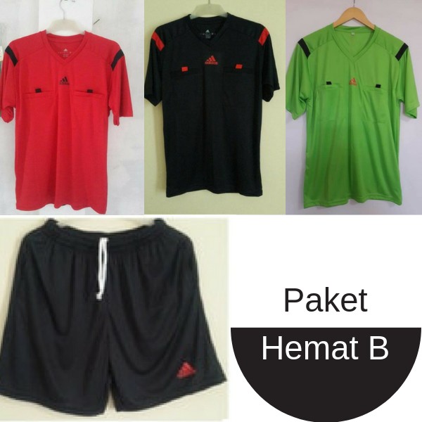 Paket Super Hemat Wasit Bola Adidas / Paket 3 Kaos 1 Celana / Perlengkapan Wasit