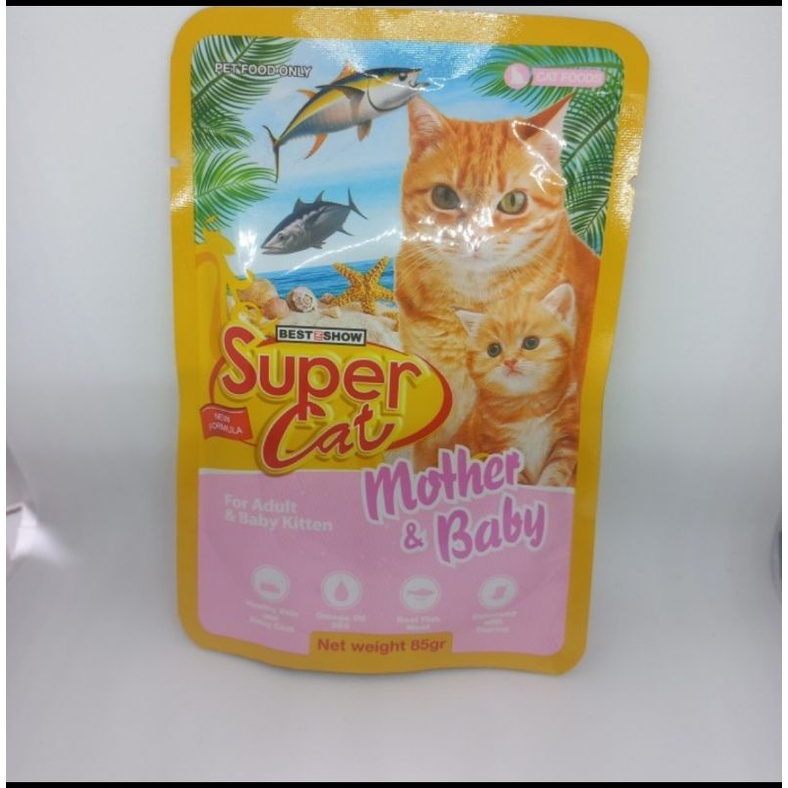 Makanan kucing super cat pouch kitten 85gr / super cat kitten pouch /mother and baby / super cat mother baby / super cat mother and kitten / cat food super cat pouch