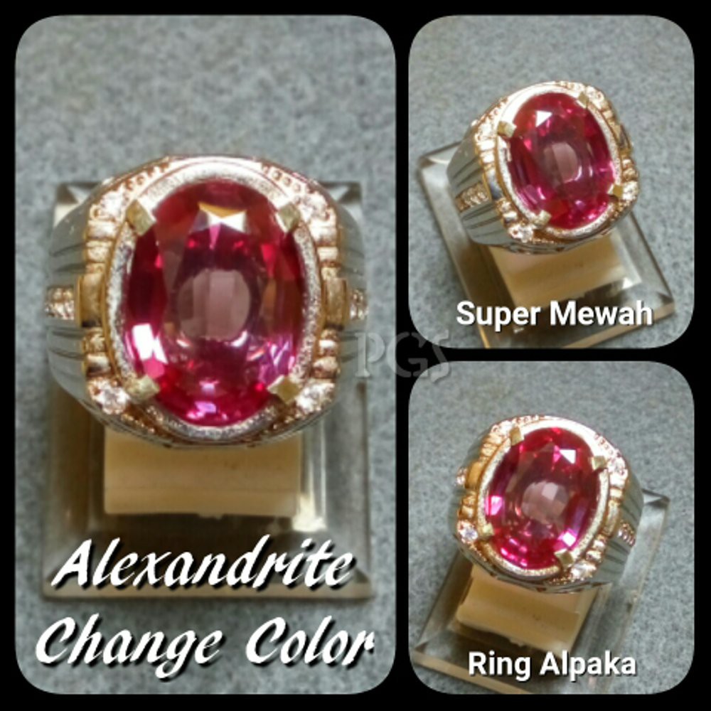 CINCIN BATU AKIK PERMATA ALEXANDRITE COLOR CHANGE RING ALPAKA SUPER MEWAH BIG SIZE