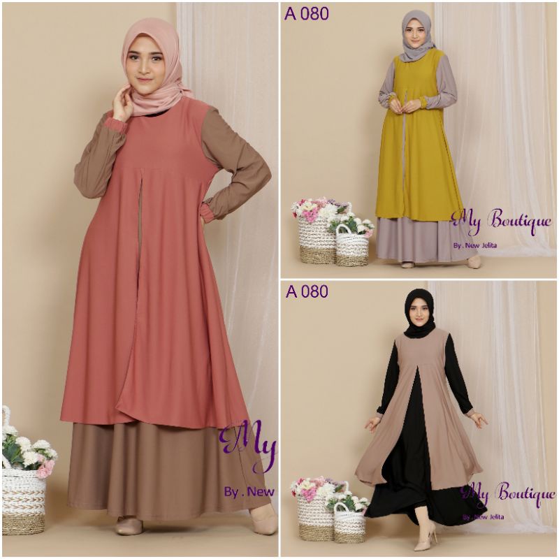My Boutique Fashion Gamis A080 Semua Warna Stella Crepe Premium LD 110 PB 137