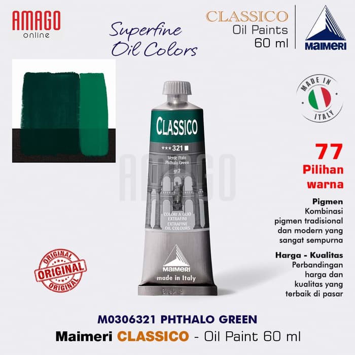 Cat Minyak Lukis MAIMERI Classico - Oil Paint - Phthalo Green - 60ml - M0306321