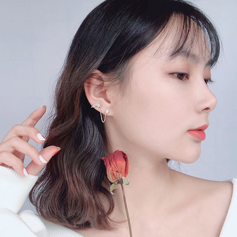 Anting Stud Earrings Bintang Intan Sepotong Klip Tulang Telinga Rantai Rumbai Perhiasan (single)