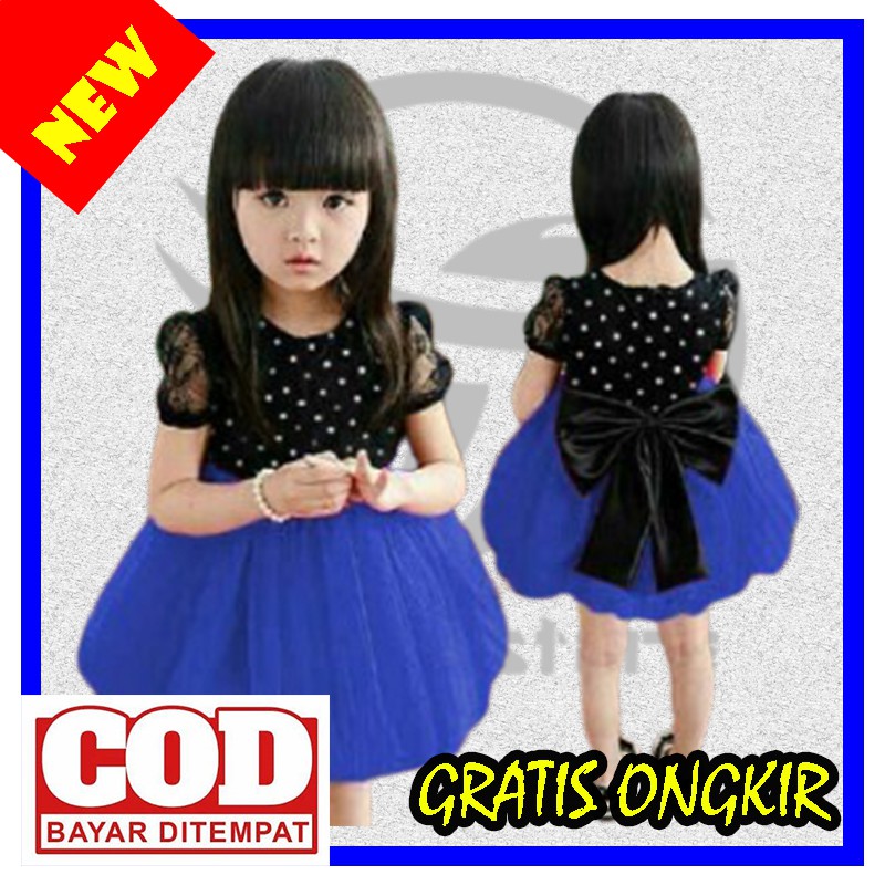 RIKADOTKIDS BLUE (2-4 Thn) pakaian baju dress drees gaun pesta anak perempuan cewek cewe