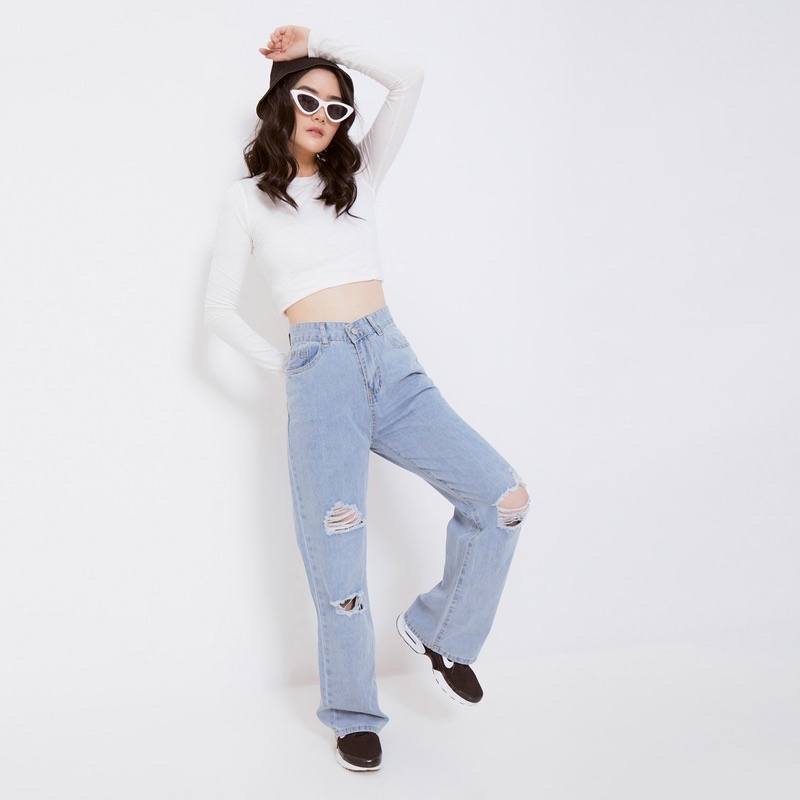 VIERLIN - Jeans 2058 - HIGH WAIST RIPPED BAGGY JEANS