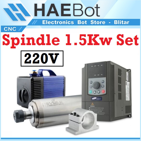 [HAEBOT] Set Spindle Motor 1.5KW 220V ER11 ER16 Water Cooled 24000rpm 1500W CNC Mini DIY Torsi Tinggi Kuat High Speed Power