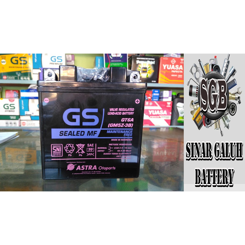 Jual Aki Motor GT6A (GM5Z-3B) - GS MF (100% ORIGINAL GS ASTRA) + TOKO