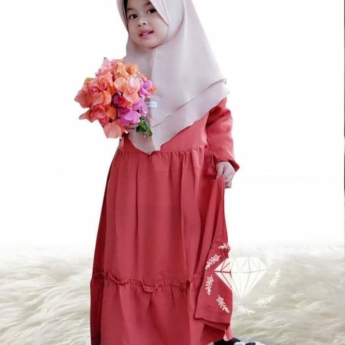 en155 Alg - Zulfa Kid Merah bata Baju muslim anak Gamis anak terbaru