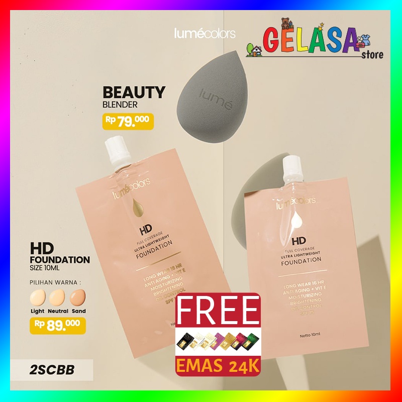 (Free Emas) Lumecolors Paket Hemat Bundling 2 FD Sachet 10ml + Beauty Blender