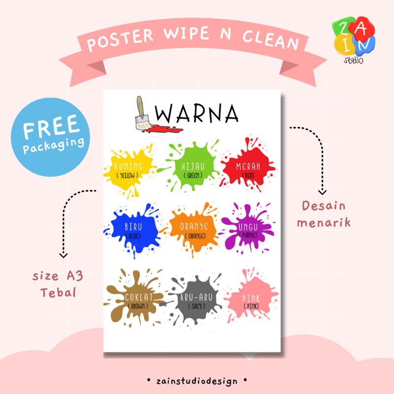 POSTER ANAK SERI WARNA 02 (BILINGUAL) - POSTER BELAJAR EDUKASI TK PAUD