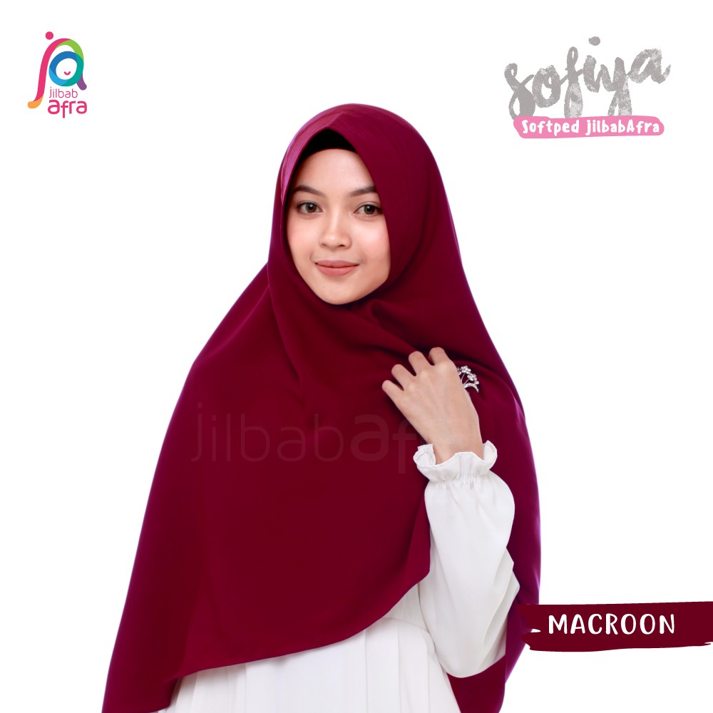 Jilbab Arfa Khimar Instan Softped Sofiya Macaroon Merah Marun Maroon