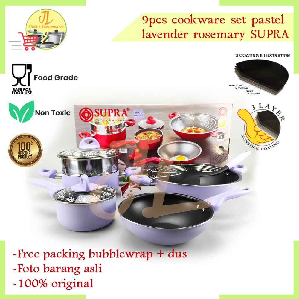 Cookware set 9 pcs Supra Rosemary Lavender / Panci set / Panci Set 9pcs Supra