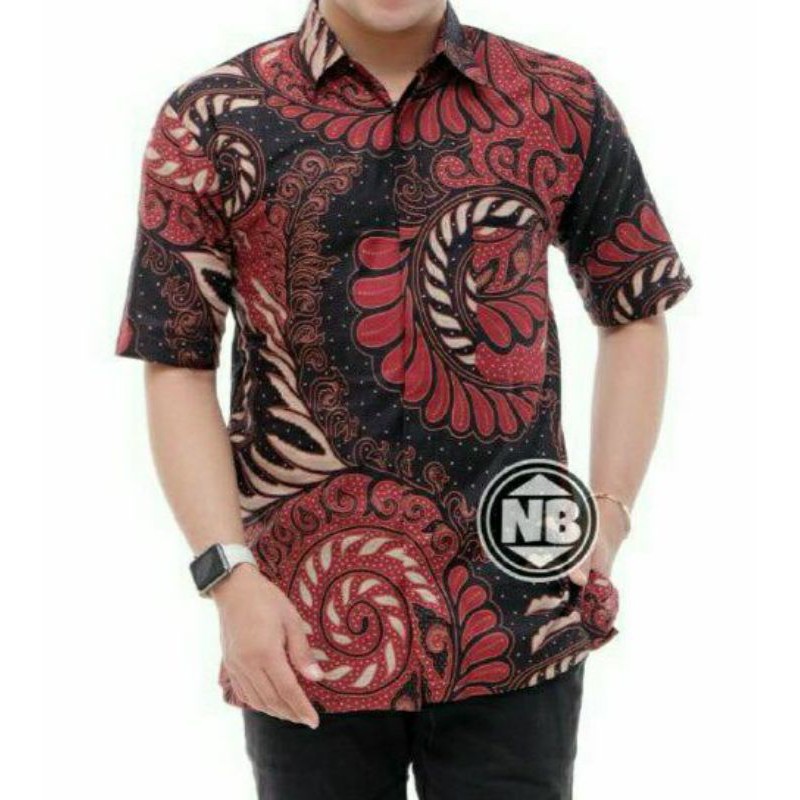 kemeja batik fashion PU merah