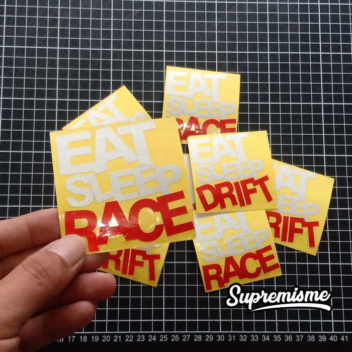 Stiker Eat Sleep Race / Sticker JDM Drift / Stiker Makan Tidur Balap / Sticker Motor JDM Race Reflektif Nyala Waterproof