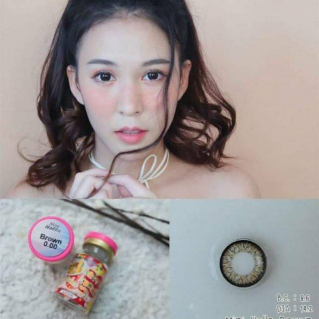 ORIGINAL Softlens Kitty Kawaii Mini Holla (Natural Big Eyes) Warna Gray Grey Brown Minus Murah Sofle