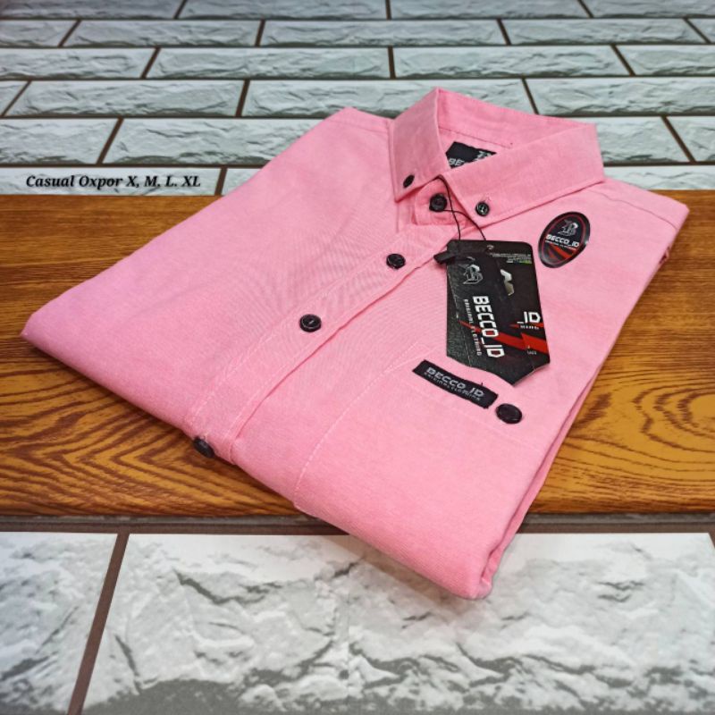 PINK ORANGE Baju Hem Kemeja Kantor Pria Cowok Lengan Pendek Dusty Pink Baby Pink Model Terbaru Kekin