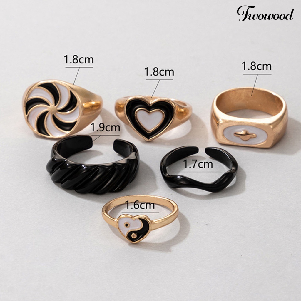 6pcs / Set Cincin Jari Model Terbuka Dapat Ditumpuk Bentuk Hati Kincir Angin Untuk Unisex