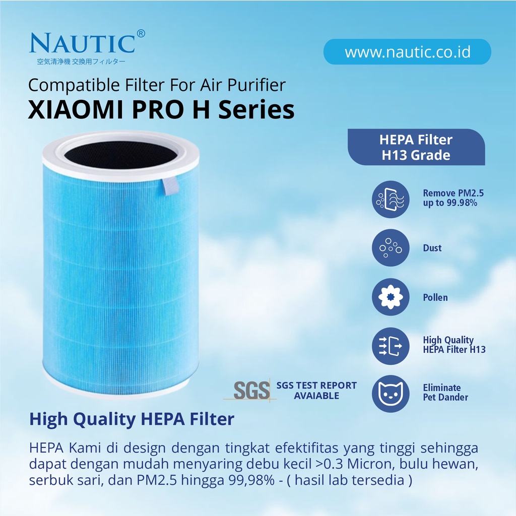 NAUTIC - Filter kompatibel Xiaomi Mi Air Purifier PRO H Filter Pembersih Udara Pro H