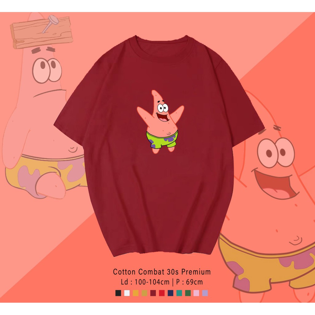 PATRICK HAPPY  / TERMURAH BAJU KAOS KATUN WANITA/ PRIA UNISEX LENGAN PENDEK / TUMBLR TEE /  OVERSIZE