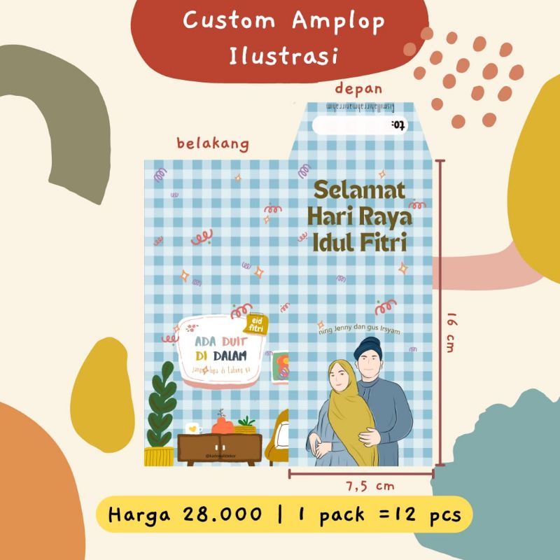 

amplop lebaran idul fitri ilustrasi unik hampers isi 12pcs