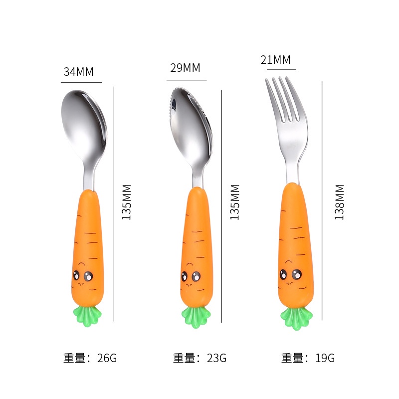 Peralatan Makan Bahan Stainless Steel Bentuk Kartun Wortel Untuk Bayi