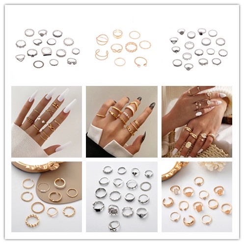 6 Pcs/10 Pcs/15 Pcs woman fashion boho retro Vintage Mutiara Bunga Jari Telunjuk rings set Perhiasan