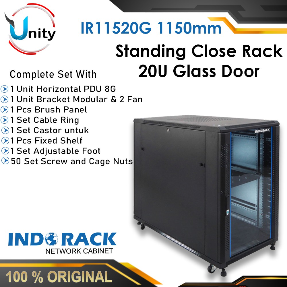 Jual Standing Close Rack 20u Glass Door Ir11520g Indorack Rack Server 20u Rack Kabel Depth 8475